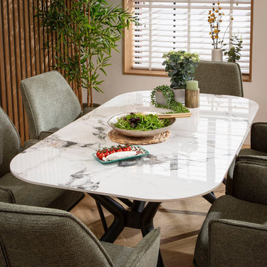 Quatropi Conor Ceramic Extending Dining Set - 6 Seater - Green Nina
