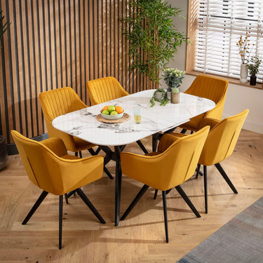 Quatropi Conor Ceramic Extending Dining Set - 6 Seater - Mustard