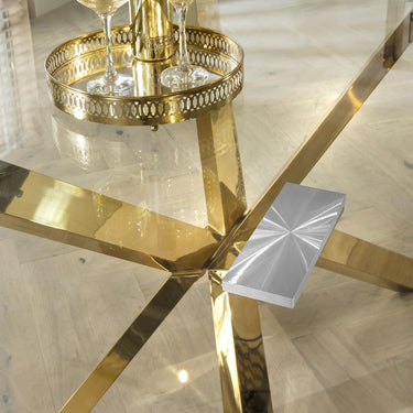 Quatropi Contemporary 2-Metre 8 Seater Glass Dining Table Gold Pedestal Base
