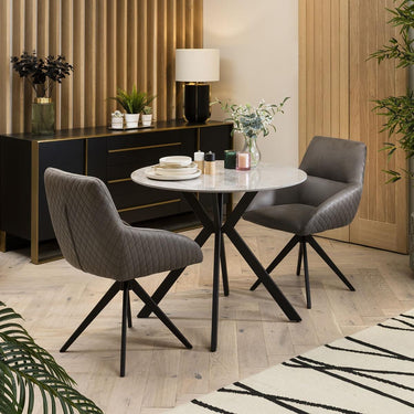 Quatropi Contemporary 2 Seater Grey Round Small Dining Table And Chairs - Swivel Chairs