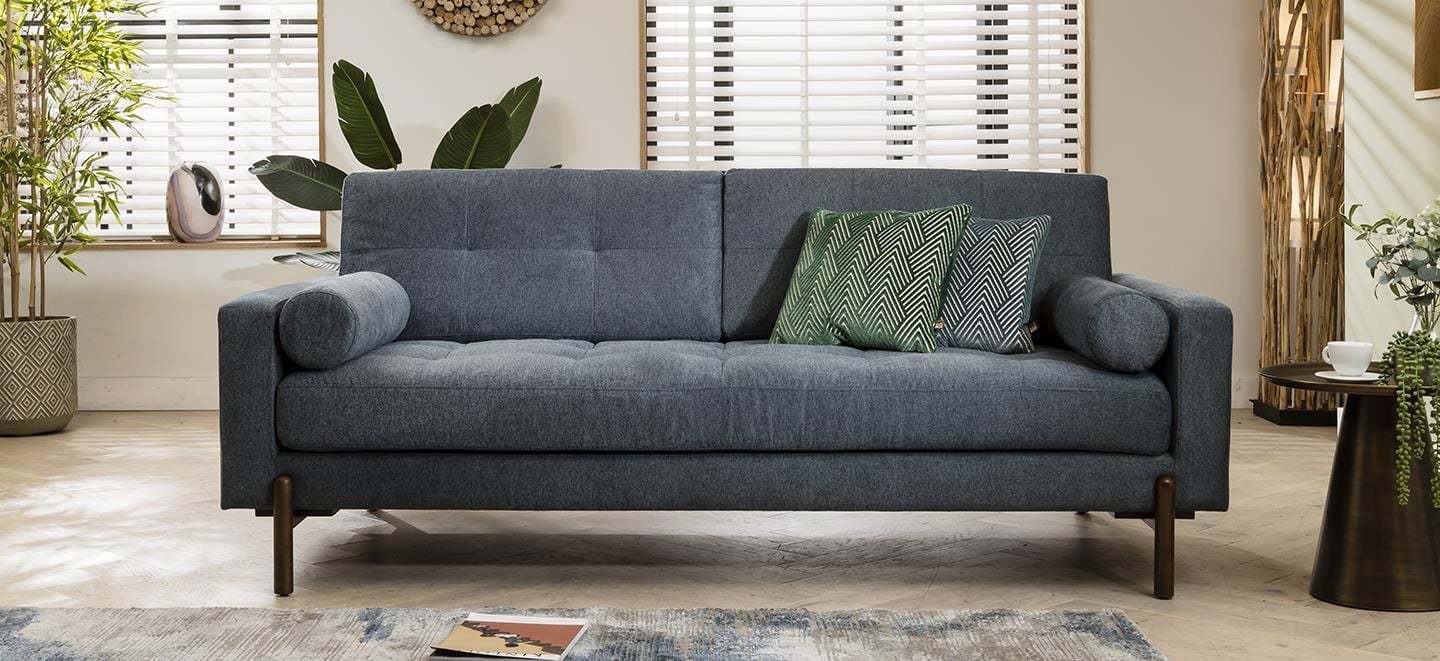 Contemporary 3 Seater Sofa Navy Fabric Three Seater Designer Sofa 210cm ...