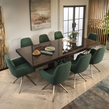 Quatropi Contemporary 8 Seater Dining Table Chairs Set Gloss Oak Green 240cm