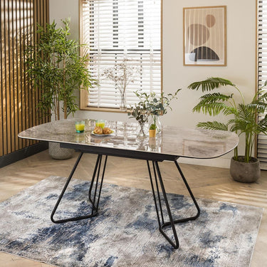 Quatropi Contemporary Extendable Dining Table Grey Ceramic Marble 6 Seater