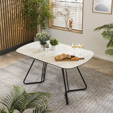 Quatropi Contemporary Extendable Dining Table White Ceramic Marble 6 Seater