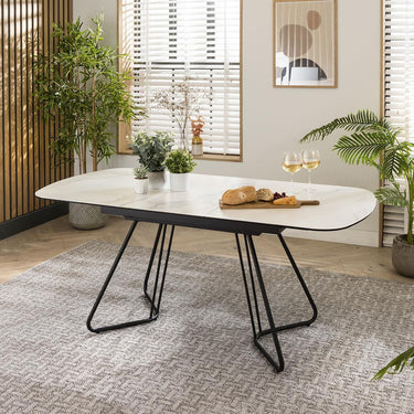 Quatropi Contemporary Extendable Dining Table White Ceramic Marble 6 Seater