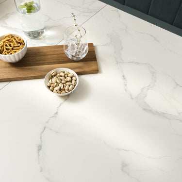 Quatropi Contemporary Extendable Dining Table White Ceramic Marble 8 Seater