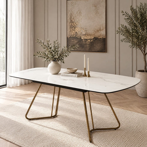Quatropi Contemporary Extendable Dining Table White Ceramic Marble 8 Seater