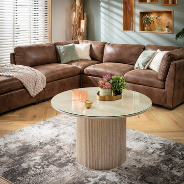 Quatropi Contemporary Glass-Topped Round Coffee Table Cream 100cm