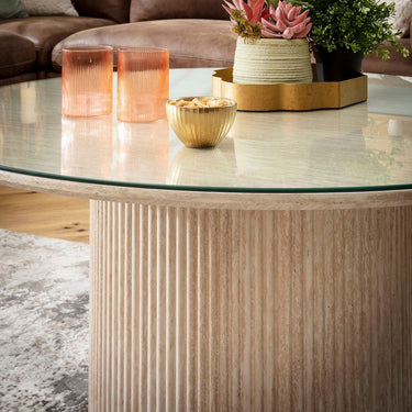 Quatropi Contemporary Glass-Topped Round Coffee Table Cream 100cm