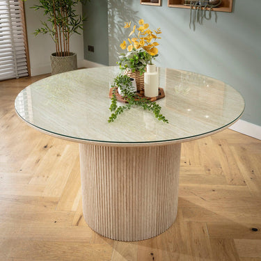Quatropi Contemporary Glass-Topped Round Kitchen Dining Room Table Cream 120cm