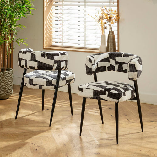 Mila Modern Dining Chair White & Black Fabric