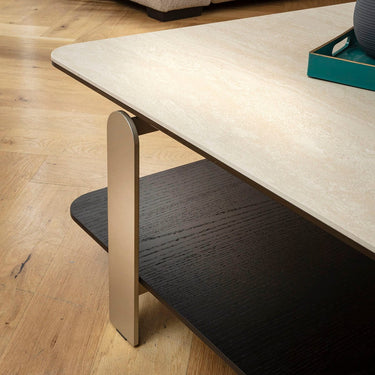 Quatropi Contemporary Large Square Coffee Table Natural Stone Effect Ceramic Black 120cm