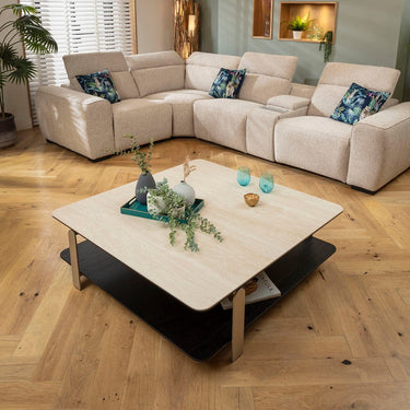 Quatropi Contemporary Large Square Coffee Table Natural Stone Effect Ceramic Black 120cm