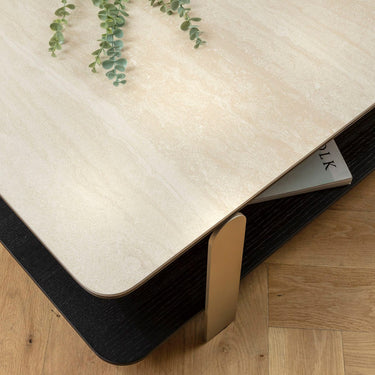 Quatropi Contemporary Large Square Coffee Table Natural Stone Effect Ceramic Black 120cm