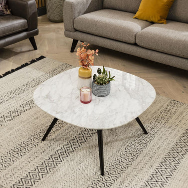 Quatropi Contemporary White Marble Coffee Table - Scandi-Inspired Luxury Metal Leg Design