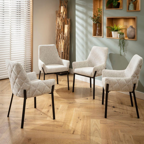 4 Cora Modern Carver Dining Chairs with Arms Grey Woven Fabric