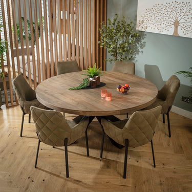 Quatropi Cora & Glasgow Wooden 6 Seater Round Dining Set Green & Reclaimed Oak