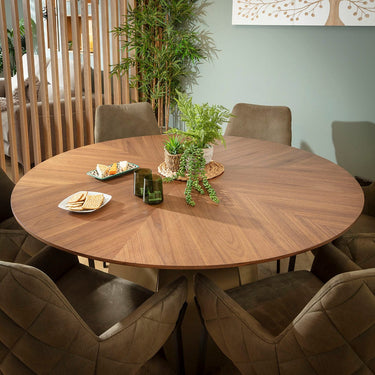 Quatropi Cora & Phoenix Modern 6 Seater Round Dining Set Green & Walnut