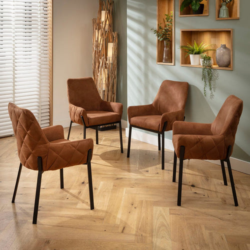 4 Cora Modern Carver Dining Chairs with Arms Brown Fabric