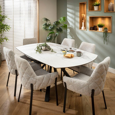 Quatropi Cora & Rudie 6 Seater Round Extendable Dining Set Grey & Matte White Ceramic
