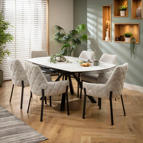 Cora & Rudie 6 Seater Round Extendable Dining Set Grey & Matte White Ceramic