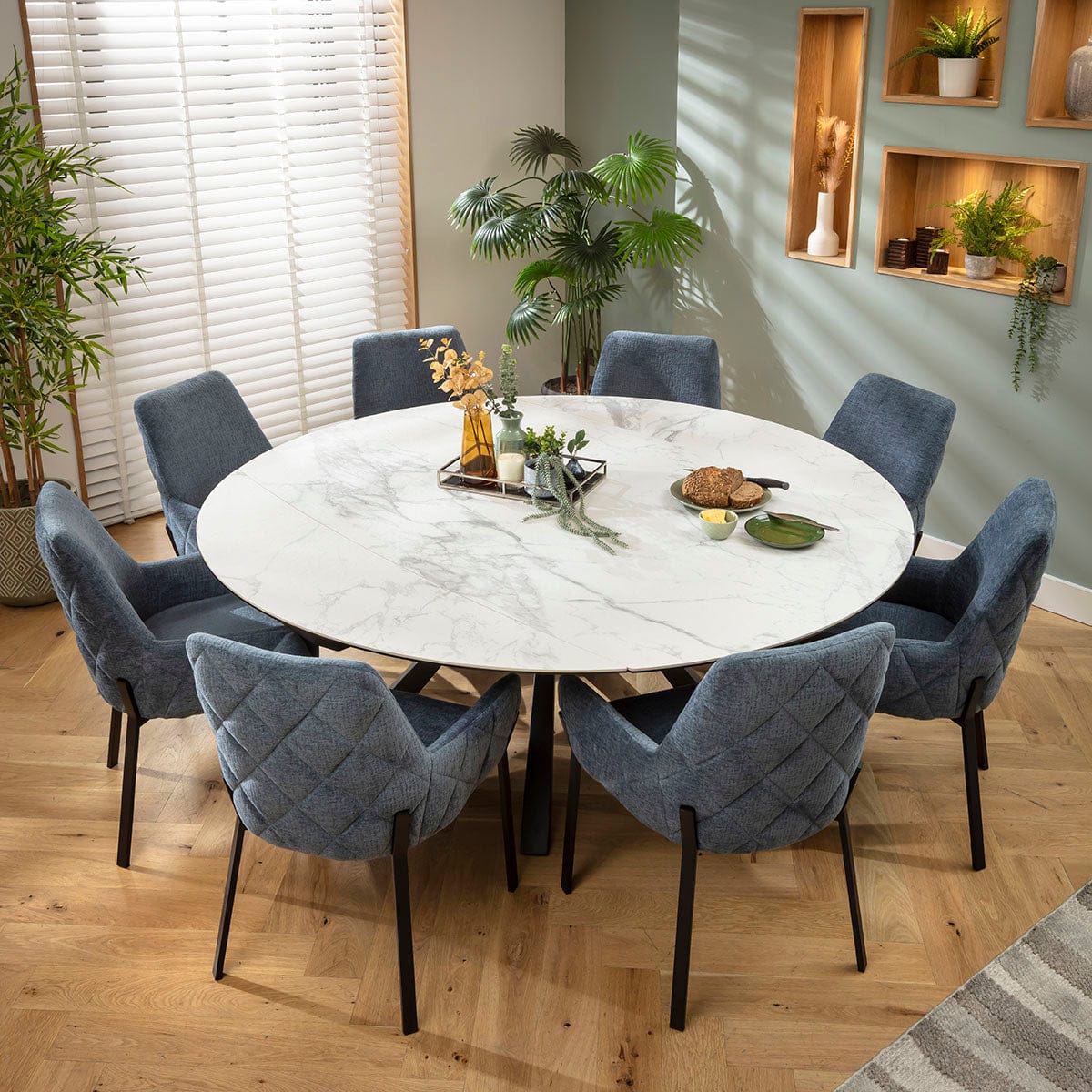 Large Round Extendable Dining Table And Chairs 8 Seater Set Blue large-round-extendable-dining-table-and-chairs-8-seater-set-blue