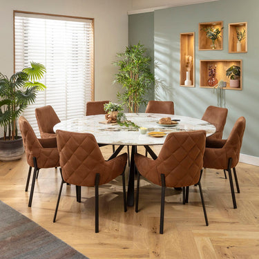 Quatropi Cora & Rudie 8 Seater Round Extendable Dining Set Brown & White Ceramic