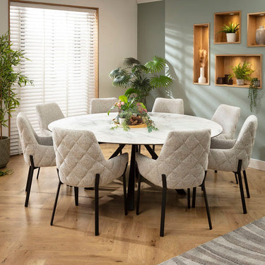 Quatropi Cora & Rudie 8 Seater Round Extendable Dining Set Grey & Matte White Ceramic