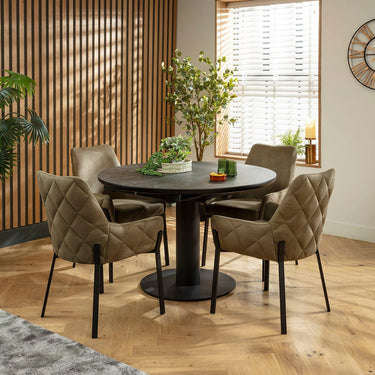 Quatropi Cora & Venus 4 Seater Round Extendable Dining Set Green & Black Ceramic