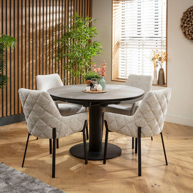 Quatropi Cora & Venus 4 Seater Round Extendable Dining Set Grey Ceramic