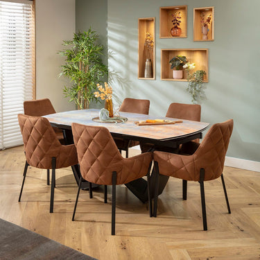 Quatropi Cora & Zelda 6 Seater Extendable Dining Set Brown & Rustic Blue Ceramic