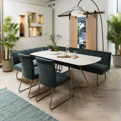 Deco Ceramic Extending Corner Bench Dining Set Teal & White LR2