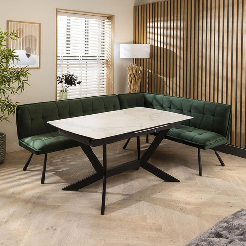 Davina Ceramic Extending Corner Bench Dining Set Green & White LT