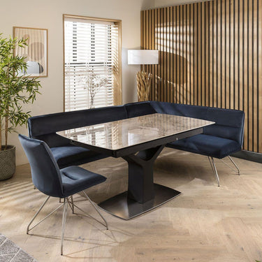 Quatropi Corner Bench Dining Set Left-Hand Ceramic Extending Table 6 Seater Blue