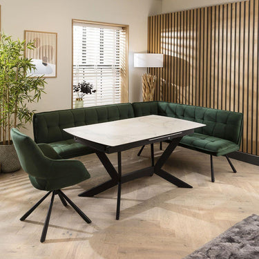 Quatropi Corner Bench Dining Set Left-Hand Ceramic Extending Table 6 Seater Green