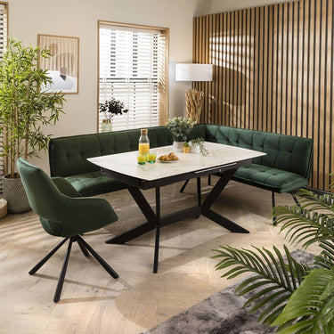 Quatropi Corner Bench Dining Set Left-Hand Ceramic Extending Table 6 Seater Green