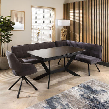 Quatropi Corner Bench Dining Set Left-Hand Ceramic Extending Table 6 Seater Grey