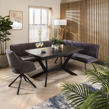 Quatropi Corner Bench Dining Set Left-Hand Ceramic Extending Table 6 Seater Grey