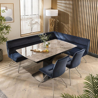 Quatropi Corner Bench Dining Set Left-Hand Ceramic Extending Table 8 Seater Blue