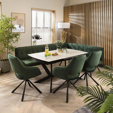 Quatropi Corner Bench Dining Set Left-Hand Ceramic Extending Table 8 Seater Green
