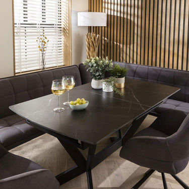 Quatropi Corner Bench Dining Set Left-Hand Ceramic Extending Table 8 Seater Grey