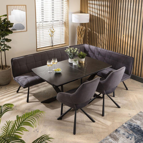 Davina Ceramic Extending Corner Bench Dining Set Grey & Black L2