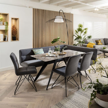 Quatropi Corner Bench Dining Set Left-Hand Ceramic Marble Table 8 Seater Grey