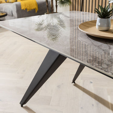 Quatropi Corner Bench Dining Set Left-Hand White Ceramic Table 5 Seater Grey