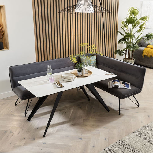 Detroit Ceramic Marble Corner Bench Dining Set Grey & White LT