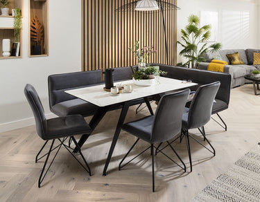 Quatropi Corner Bench Dining Set Left-Hand White Ceramic Table 8 Seater Grey