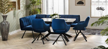 Quatropi Corner Bench Dining Set Right-Hand Ceramic Extending Table 8 Seat Blue