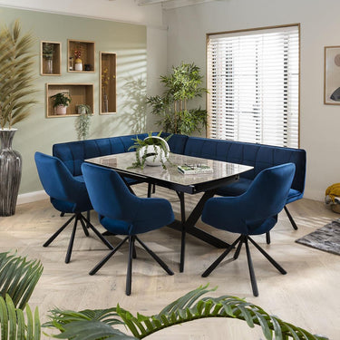 Quatropi Corner Bench Dining Set Right-Hand Ceramic Extending Table 8 Seat Blue