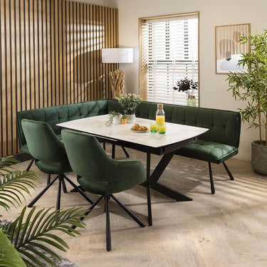 Quatropi Corner Bench Dining Set Right-Hand Ceramic Extending Table 8 Seater Green