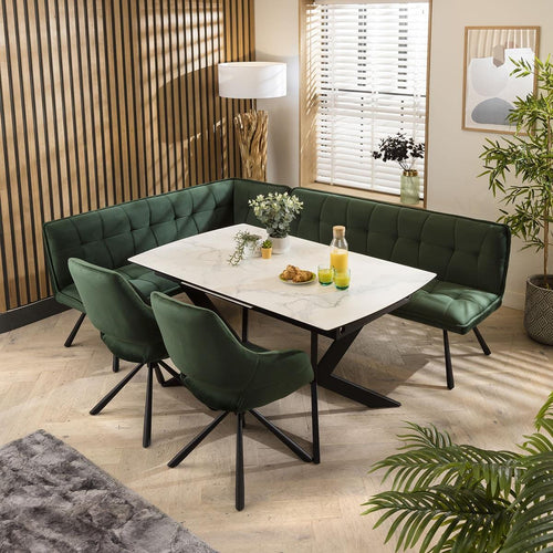 Davina Ceramic Extending Corner Bench Dining Set Green & White R2